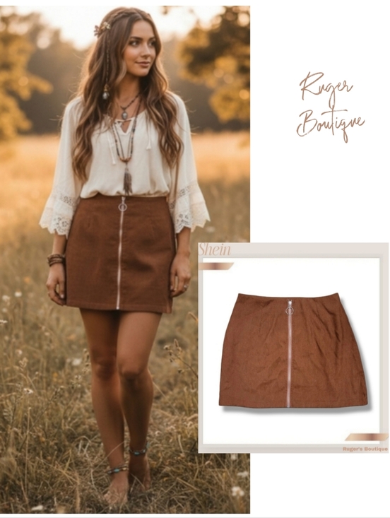SHEIN Dresses & Skirts - 🌿Shein Women's Medium O Ring Zipper Brown Corduroy Mini Skirt-Adorable!